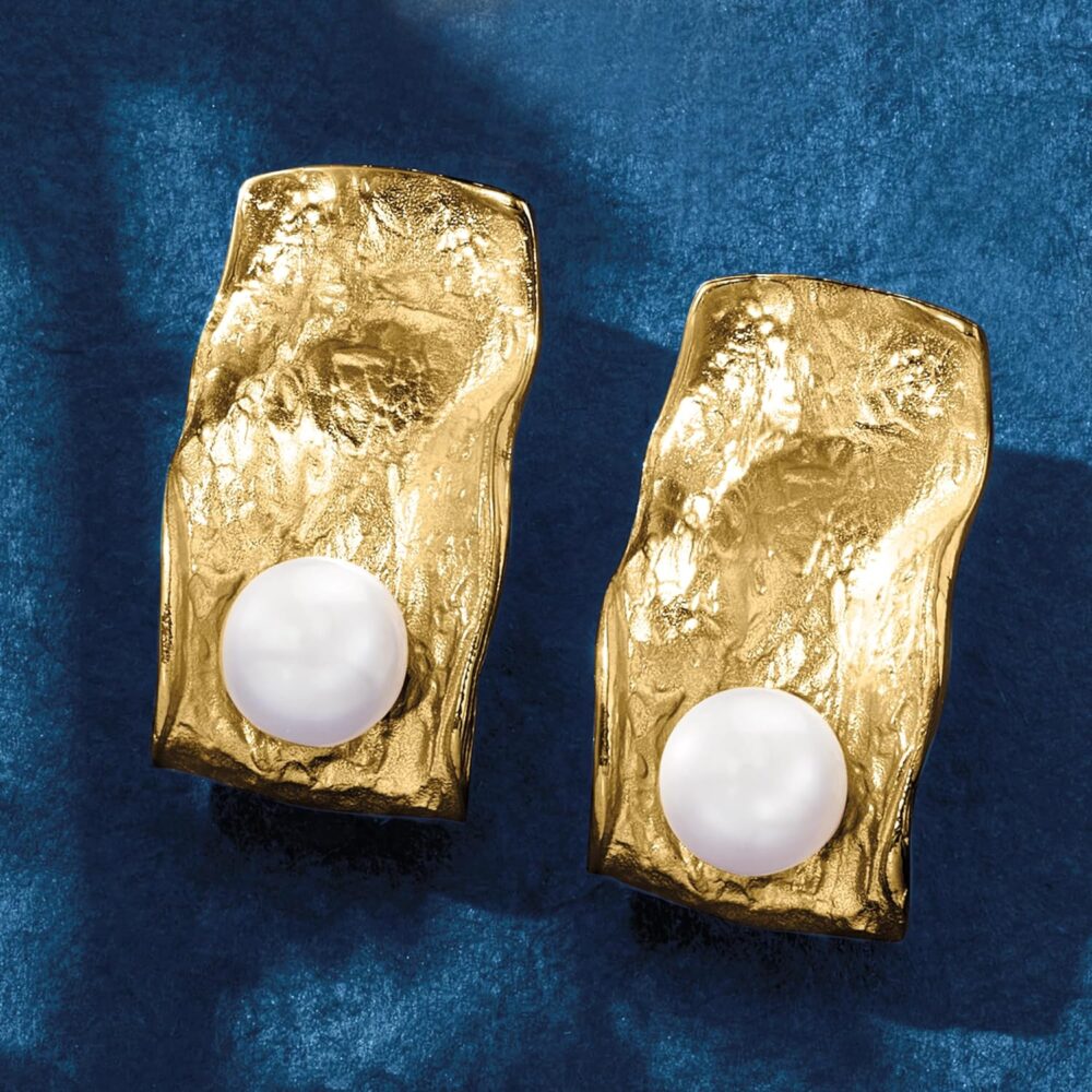 Ross-Simons Italian 7.5-8mm Cultured Pearl Sculptural Earrings in 18kt Gold Over Sterling - Image 5