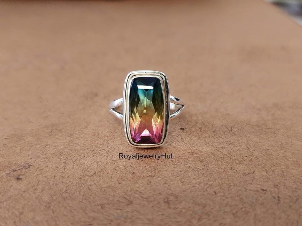 Multi Color Tourmaline Quartz Ring, 925 Solid Sterling Silver Ring, Handmade Boho Ring, Gemstone Ring, Gift for Her, Women Ring, All Ring US Size - Image 4