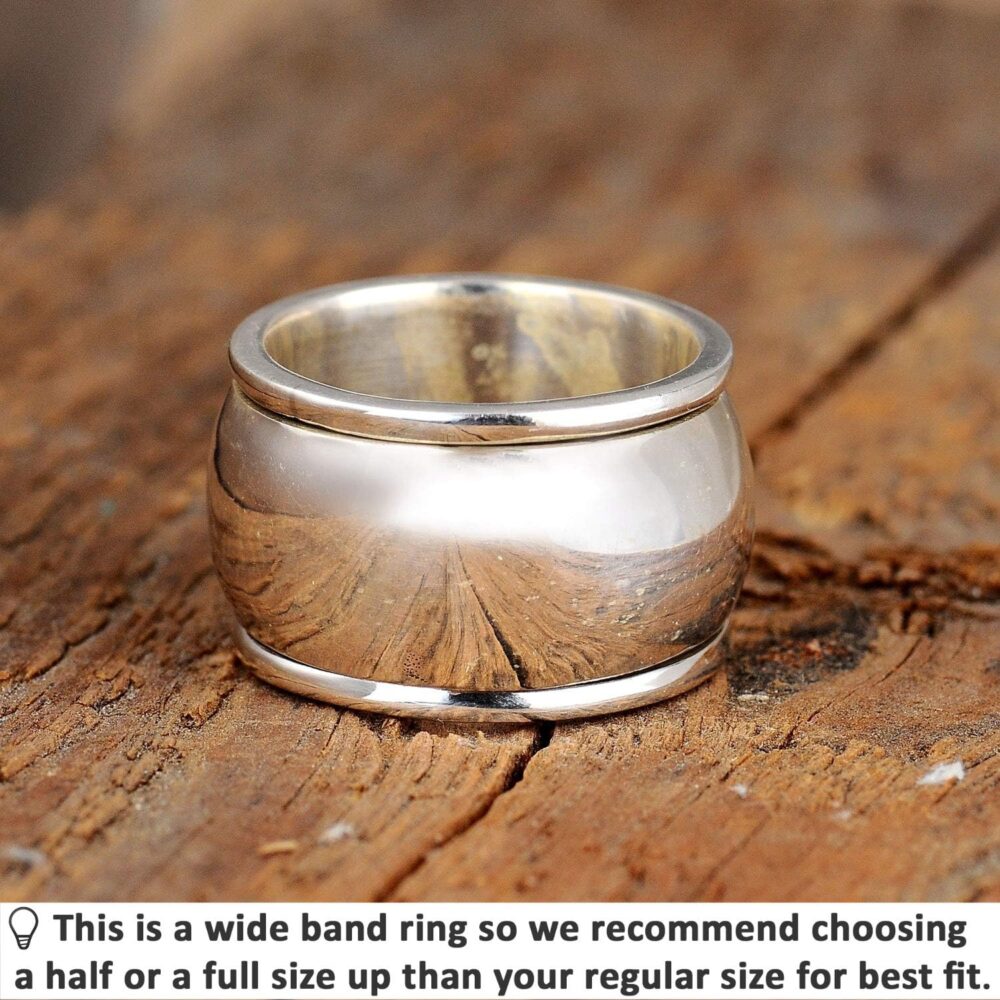 Boho-Magic 925 Sterling Silver Spinner Ring for Women Fidget Ring Band Wide Dome Ring - Image 2