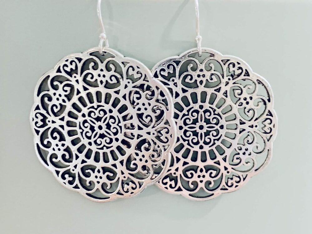 Filigree Floral Medallion on Sterling Silver Dangle Earrings Women Handmade Sundance Dreams Designs Boho - Image 5