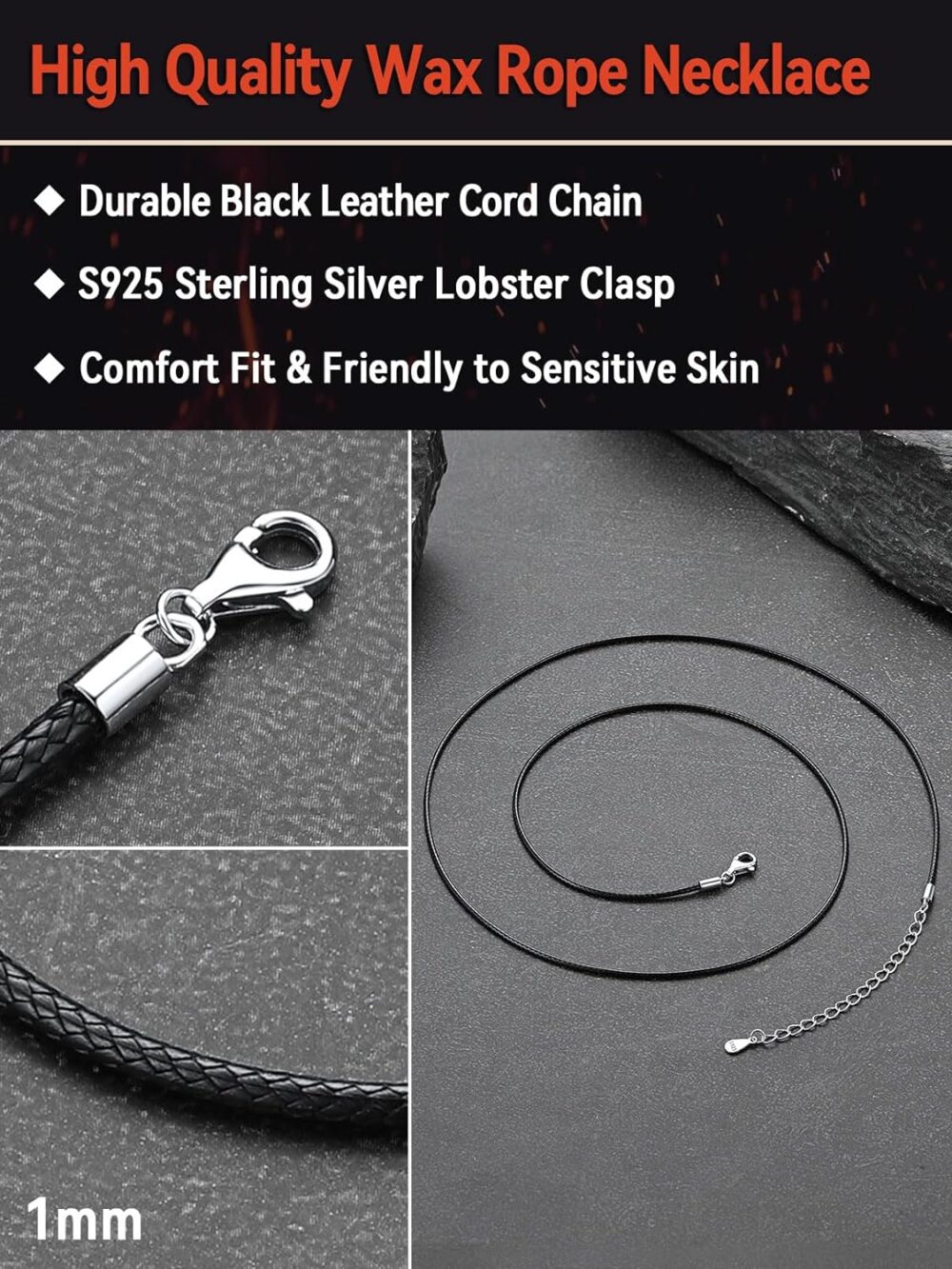 FaithHeart Braided Leather 2MM/3MM Necklace Cord for Men with Stainless Steel Snap Clasp, Waterproof Woven Wax Rope Chain for Pendant with Delicate Gift Box - Image 5