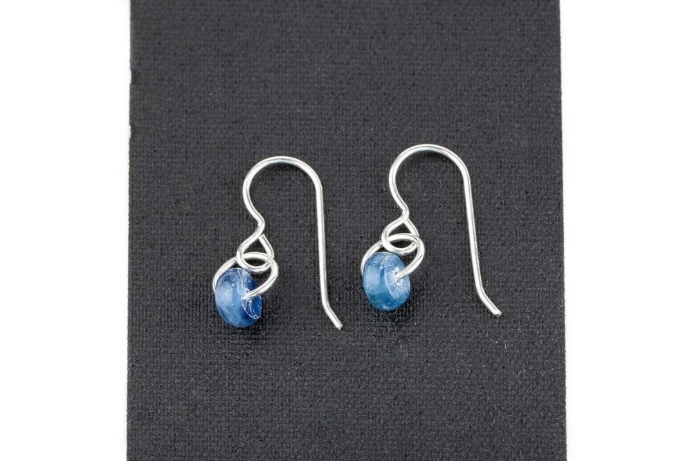 Tiny Blue Kyanite Gemstone Spinner Orbit Earrings | Tiny Little Boho 925 Sterling Silver Dangle Drop Earrings For Women and Girls - Image 6