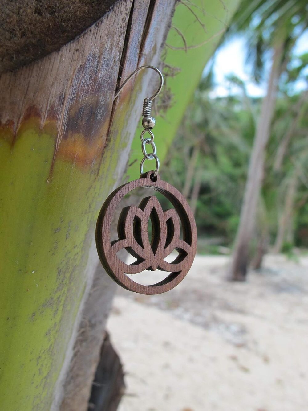 Circle Hoop Wooden Earrings Lotus Flower, 0g, Yoga Earrings, Conscious Bohemian Jewelry - Image 8