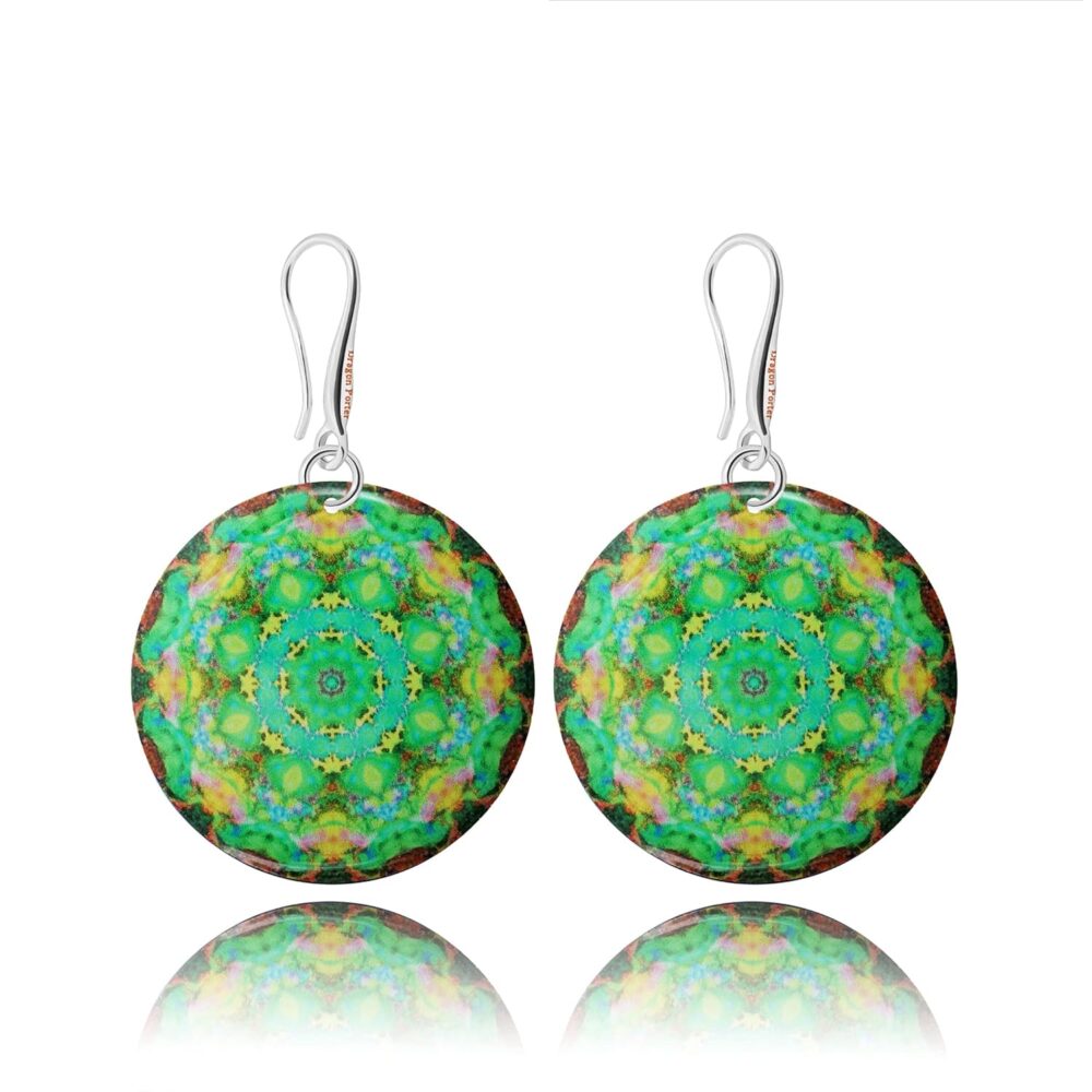 Handmade Big Mandala Oval Round Lightweight Dangle Earrings for Women (Green Lime)