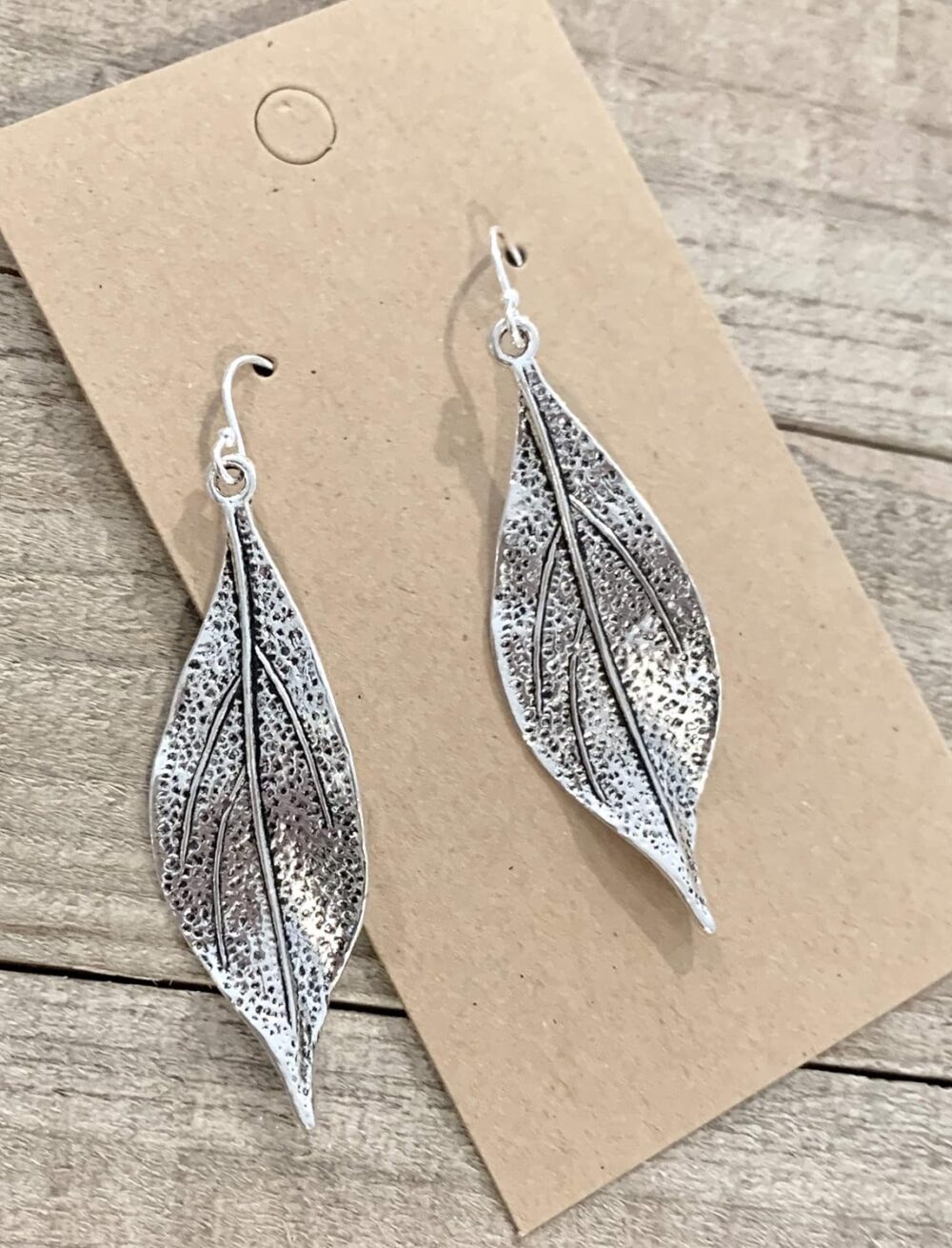 Wavy Leaf on Sterling Silver Dangle Earrings Bohemian Boho - Image 2