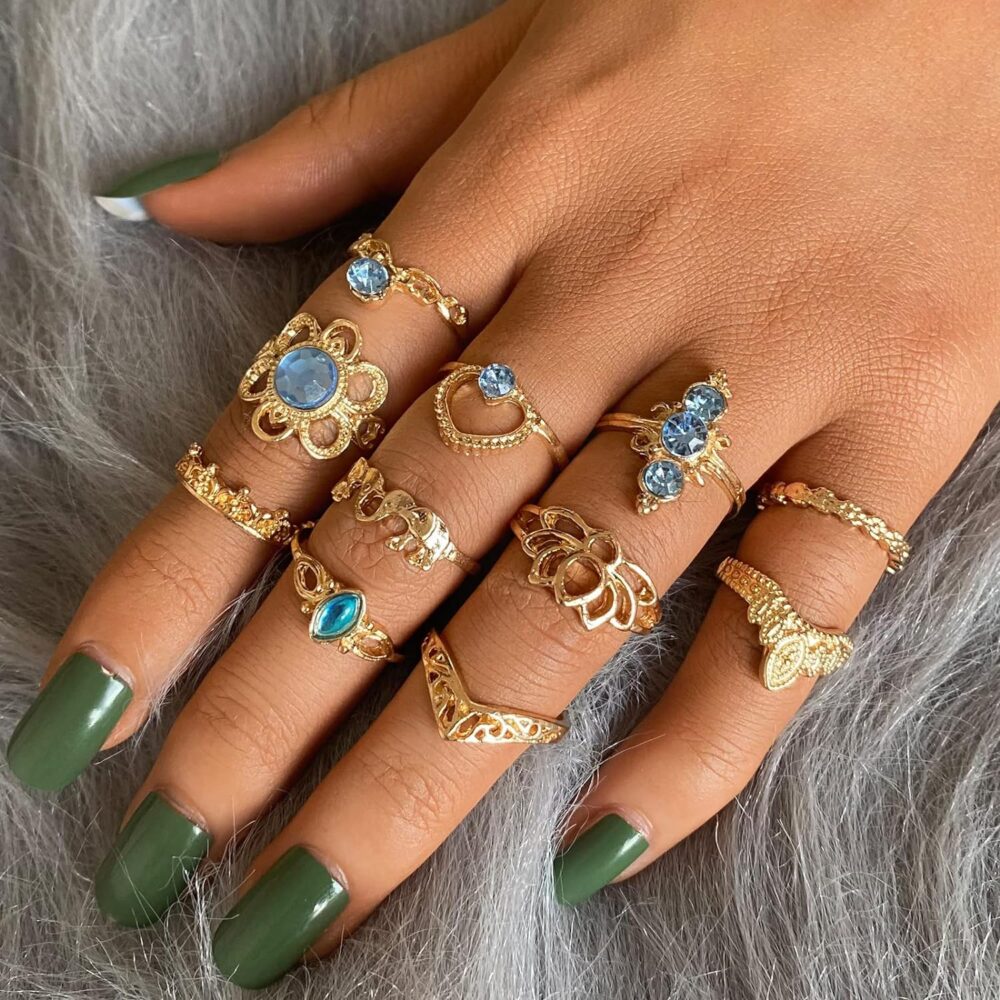 17 MILE 82 Pcs Vintage Silver Knuckle Rings Set for Women, Bohemian Stackable Joint Finger Rings, Retro Stone Crystal Stacking Midi Rings Pack - Image 4