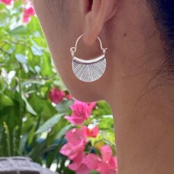 Sterling Silver Handmade Crescent Boho Hoop Earrings, 7/8" x 1 1/4" Half Moon Shape Ethnic Hippie Gypsy Bohemian Style, Gift for Her - Image 2