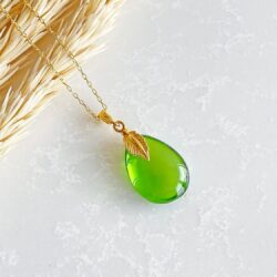 Green Amber Pendant Necklace with 925 Sterling Silver Leaf Figure and 18 inch Chain 18K Gold Plated, Green Amber Necklace for Women, Amber Stone Jewelry, HandMade from Amber (Green Puff) - Image 6