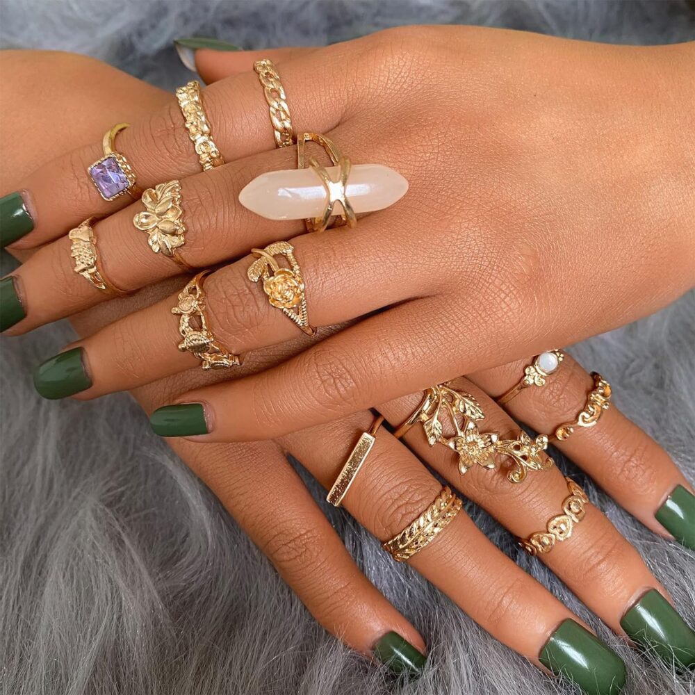 17 MILE 82 Pcs Vintage Silver Knuckle Rings Set for Women, Bohemian Stackable Joint Finger Rings, Retro Stone Crystal Stacking Midi Rings Pack - Image 2