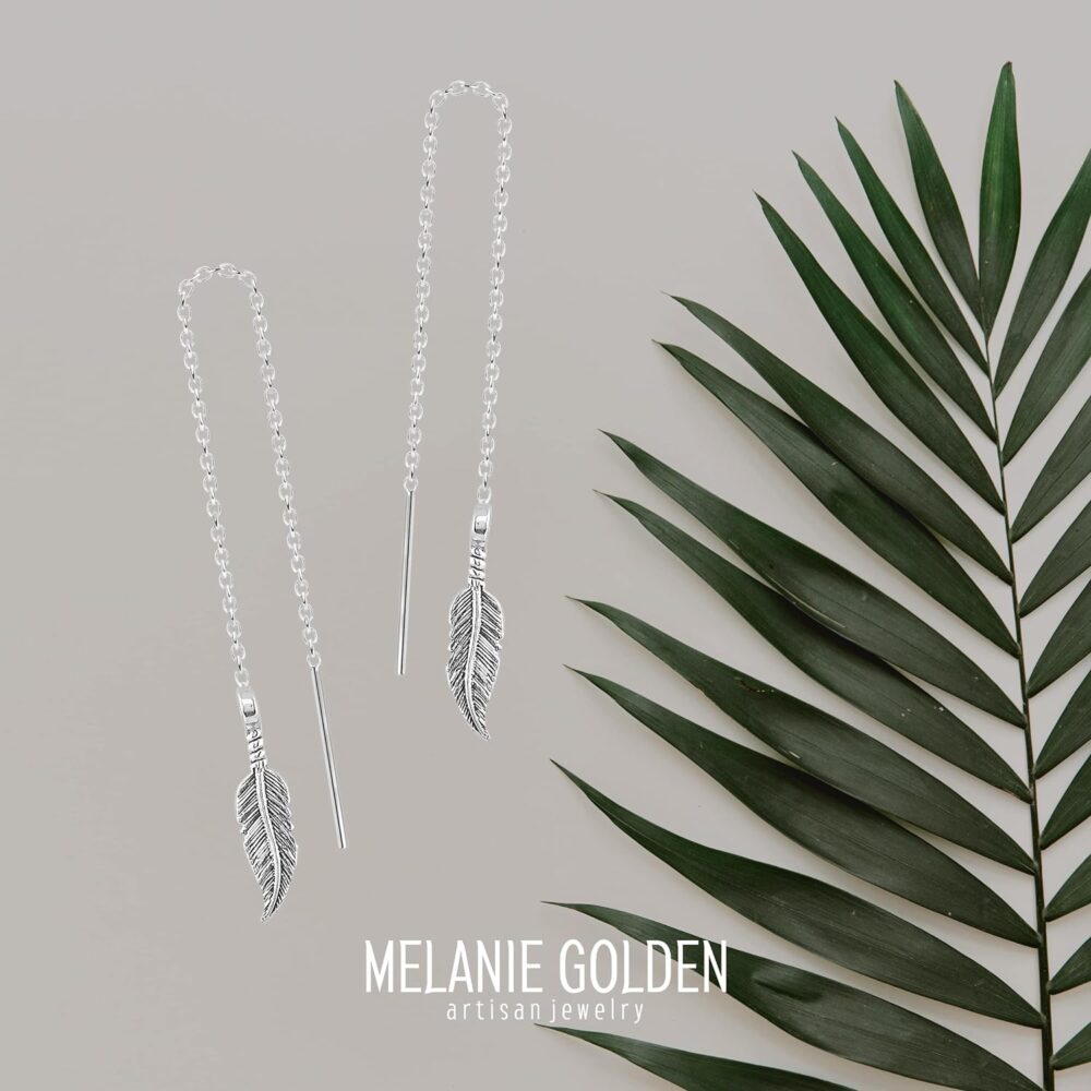 Threader Chain Earrings in 925 Sterling Silver | Thread Through Jewelry for Women and Girls | Multiple Designs Available (Bohemian Feathers) - Image 9