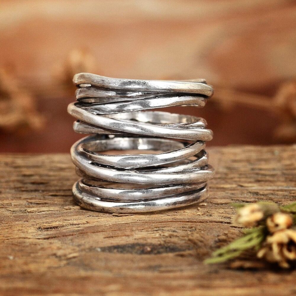 Boho-Magic 925 Sterling Silver Band Rings for Women Wrap Wide Statement Ring - Image 4