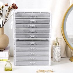 ProCase Earring Holder Organizer Jewelry Box with 10 Drawers, Acrylic Clear Earring Case with Adjustable Velvet Trays for Women - Grey, 10 Layers - Image 6