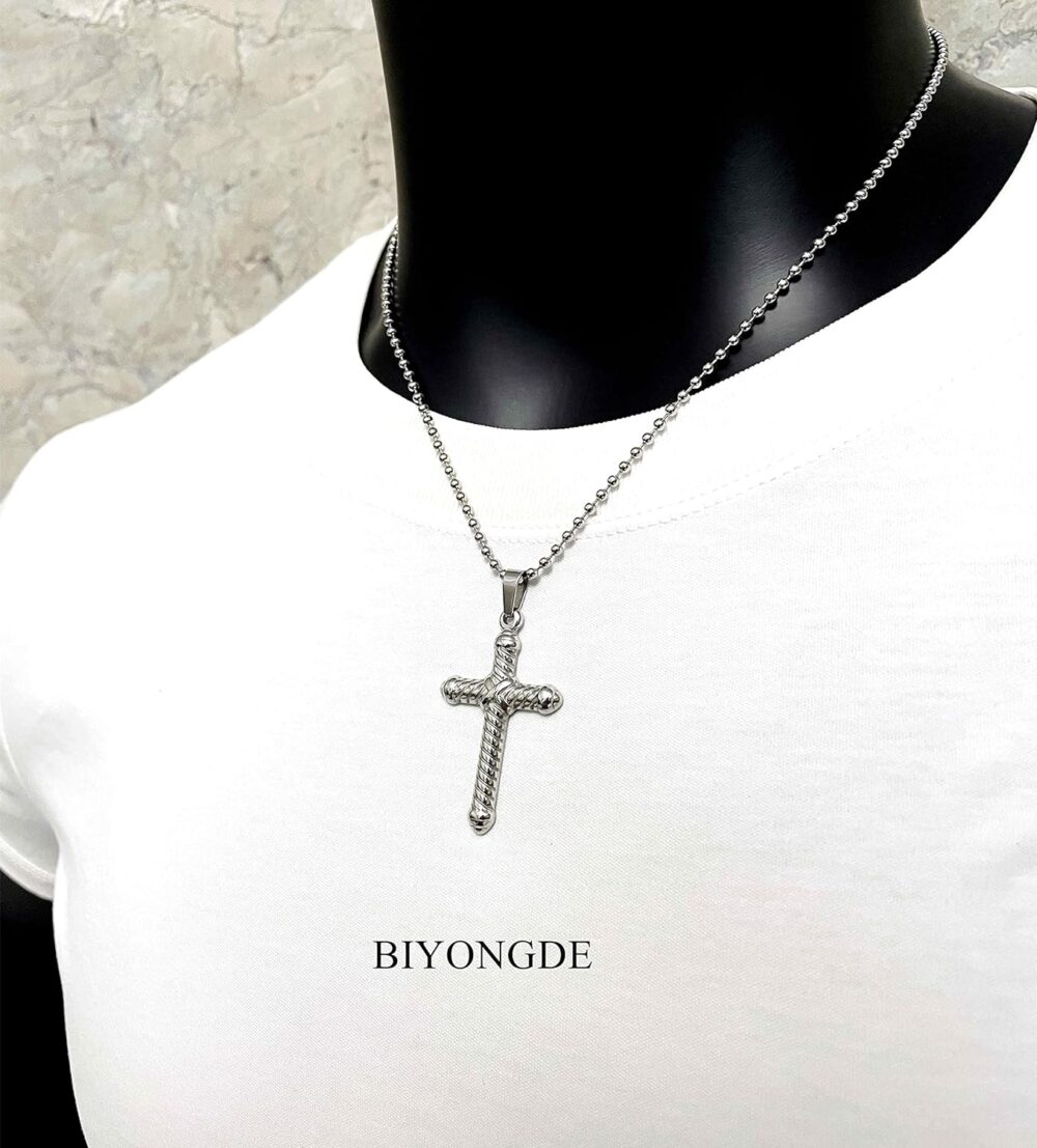 BIYONGDE Knot Cross Necklace Pendant, 20 Inches Chain Necklace, Mens Womens, Stainless Steel, Minimalist - Image 4