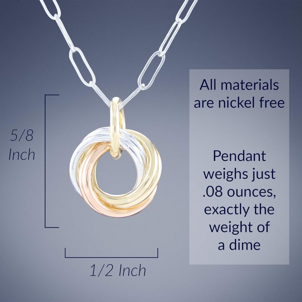 Dainty Tricolor Love Knot Pendant Necklace with 925 Sterling Silver and 14K Yellow and Rose Gold-Filled Circles Everyday Jewelry Gift Idea for Women - 20" - Image 3