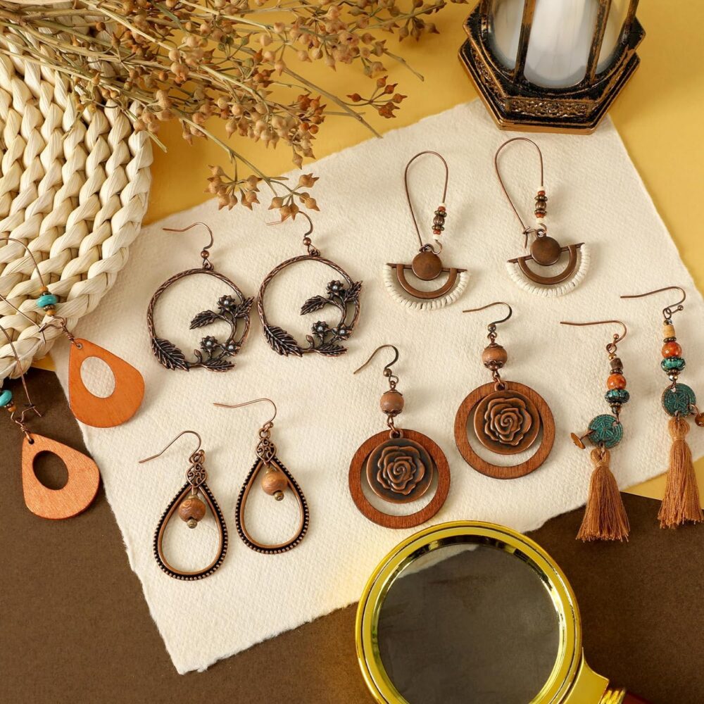 9 Pair Bohemian Earrings,Vintage Dangle Earrings Set Droplet Round Hollow Out Boho Earrings for Women or Girls - Image 5