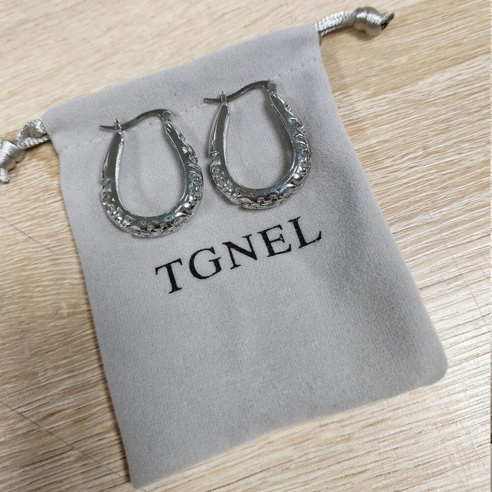 TGNEL Openwork Filigree Oval Titanium Hoop Earrings for Women, Lightweight Bohemian Surgical Grade Titanium Earrings Hypoallergenic Jewellery for Sensitive Ears - Image 6