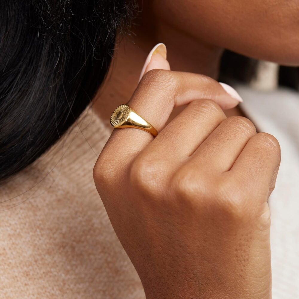 18K Gold Plated Sun Signet Ring, Gold Rings for Women, Gold Band Minimalist Style - Image 5