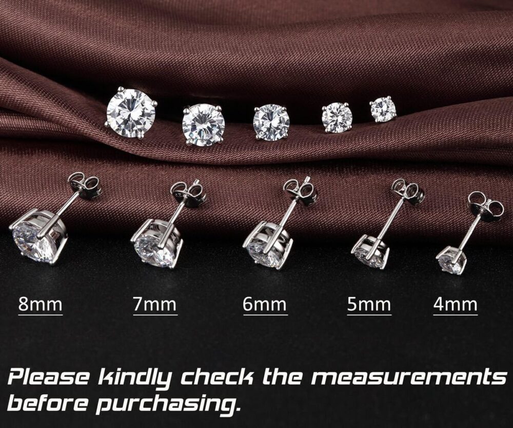 jiamiaoi 18K White Gold Plated CZ Cubic Zirconia Simulated Diamond Sparkly Round Stud Earrings 925 Sterling Silver 4mm to 8mm Fine Jewelly for Women Men - Image 7