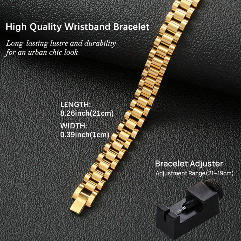 18K Gold Four Leaf Lucky Bracelets for Women Classic Diamond Tennis Bracelets for Personalized Thick Link Bracelet Adjustable Watch Band Chain Wristband Jewelry - Image 3