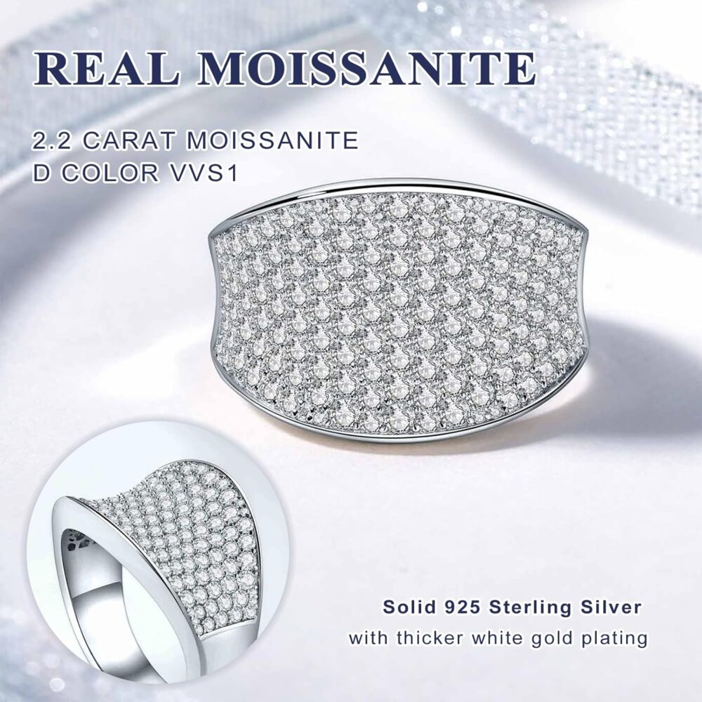 Moissanite Rings for Men Women 925 Sterling Silver 2-3.5ct D Color VVS1 Simulated Diamond Moissanite Pave/Baguette Band Statement Cocktail Rings Moissanite Jewelry Size 6-11 - Image 5