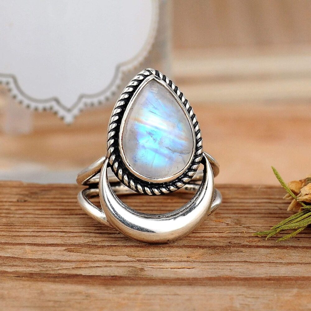 Boho-Magic Sterling Silver Moon Moonstone Ring for Women Gemstone Boho jewelry - Image 3