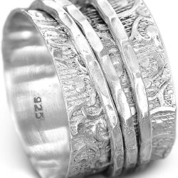 Boho-Magic 925 Sterling Silver Spinner Ring for Women | 3 Spinning Rings Bands | Fidget Meditation Anxiety | Wide Statement Chunky Jewelry Size 7-10.5