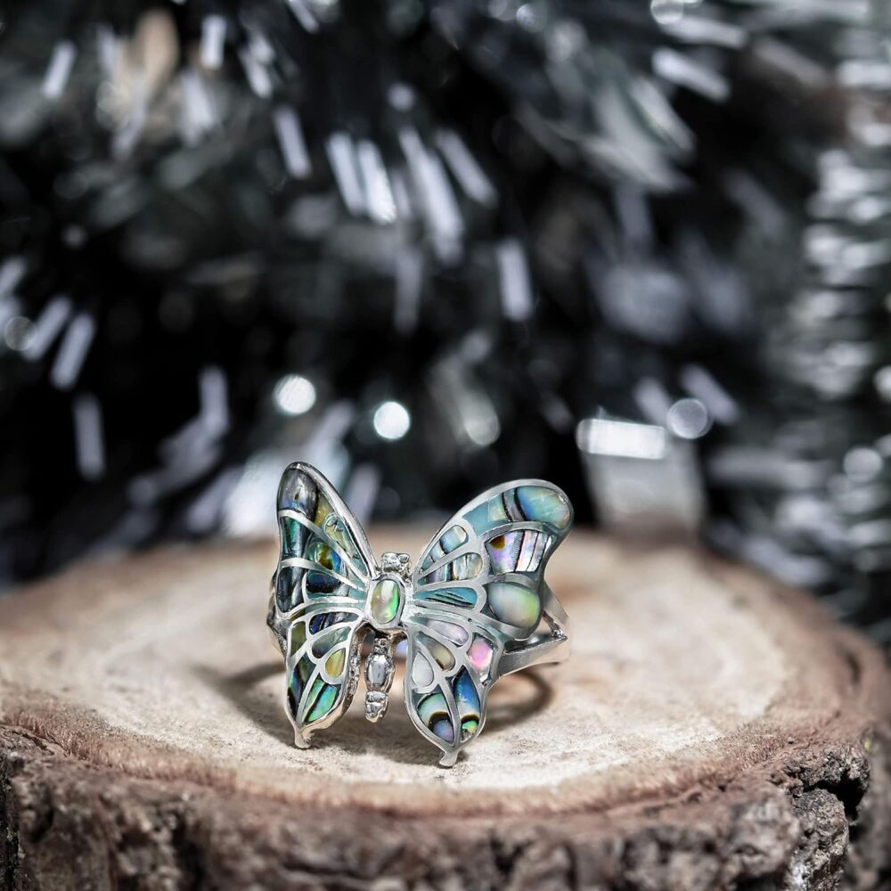 AeraVida Exotic Graceful Butterfly Abalone Shell Inlay .925 Sterling Silver Ring | Butterfly Rings for Women | Ring Size 5 To 10 Silver | Abalone Shell Ring | Sterling Silver Ring - Image 4