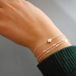 Annika Bella Double Layered Sterling Silver Bracelet, Length 6.5-7.5 Inches, Stranded Satellite Chain Bracelets for Women, Waterproof, Minimalist 925 Women's Bracelet (Satellite Bar Chains) - Image 6