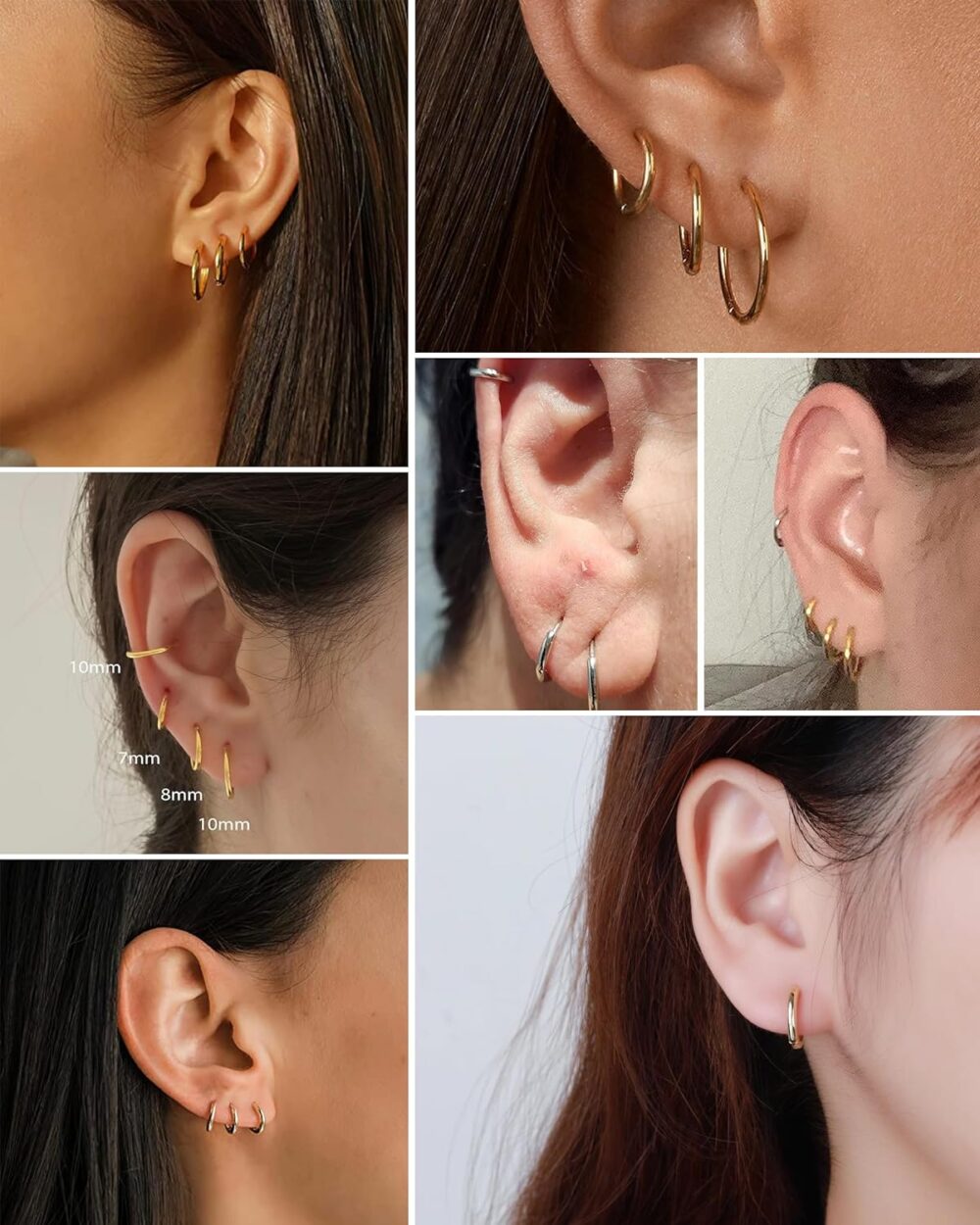 Jewseen 14K Gold Tiny Hoop Earrings Huggie Hoop Earrings 20G Small Endless Hinged Hoops for Earlobe 6mm 8mm 10mm Septum Hoop Septum Ring Cartilage Helix Earrings Nose Hoop for Women Men - Image 2