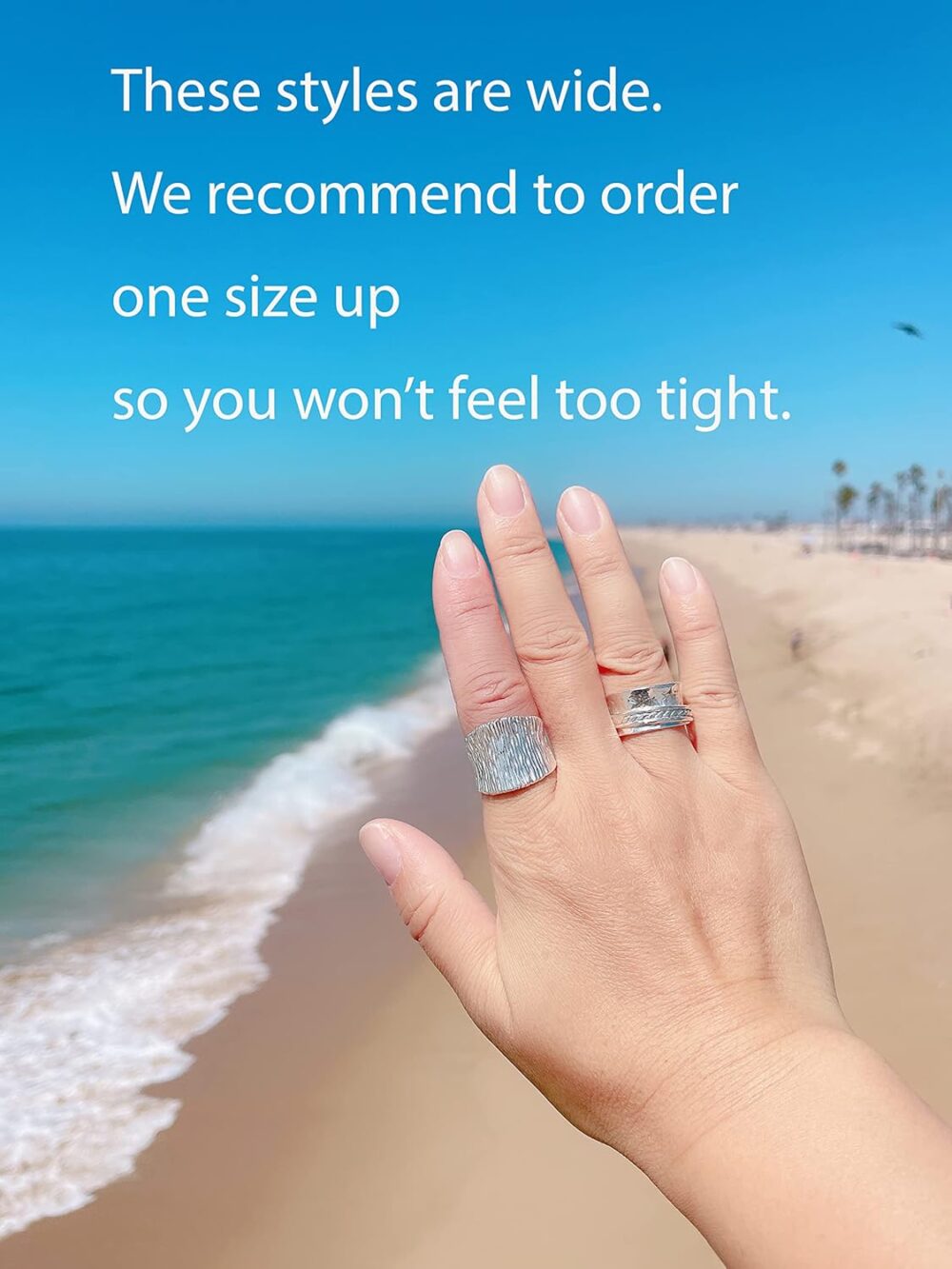 Statement Rings For Women - Stylish Sterling Silver Rings - 925 Silver Promise Rings For Her - Waterfall Theme Hammered Ring - Handmade Designer Mediterranean Jewelry, 17mm Width, Size 4-12 - Image 3