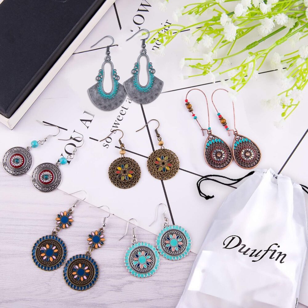 Duufin 20 Pairs Bohemian Earrings Vintage Drop Dangle Earrings Boho Earrings Set Statement Earrings Alloy Long Boho Dangle Earrings for Women - Image 4