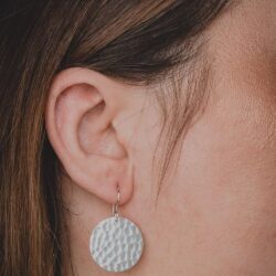 Hammered Disc Dangle Earrings | Large Round Circle Textured Drop Earrings in Silver, Gold, or Rose Gold (Sterling Silver) - Image 5