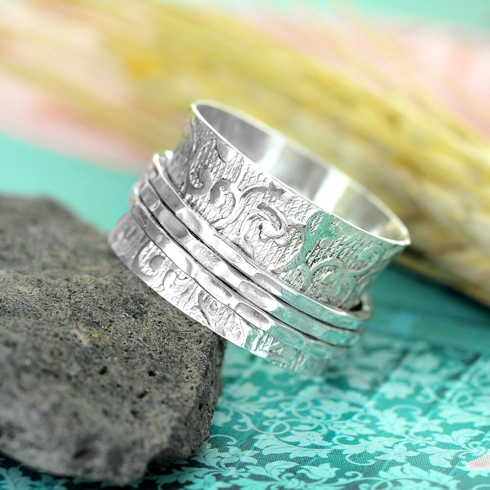 Boho-Magic 925 Sterling Silver Spinner Ring for Women | 3 Spinning Rings Bands | Fidget Meditation Anxiety | Wide Statement Chunky Jewelry Size 7-10.5 - Image 5