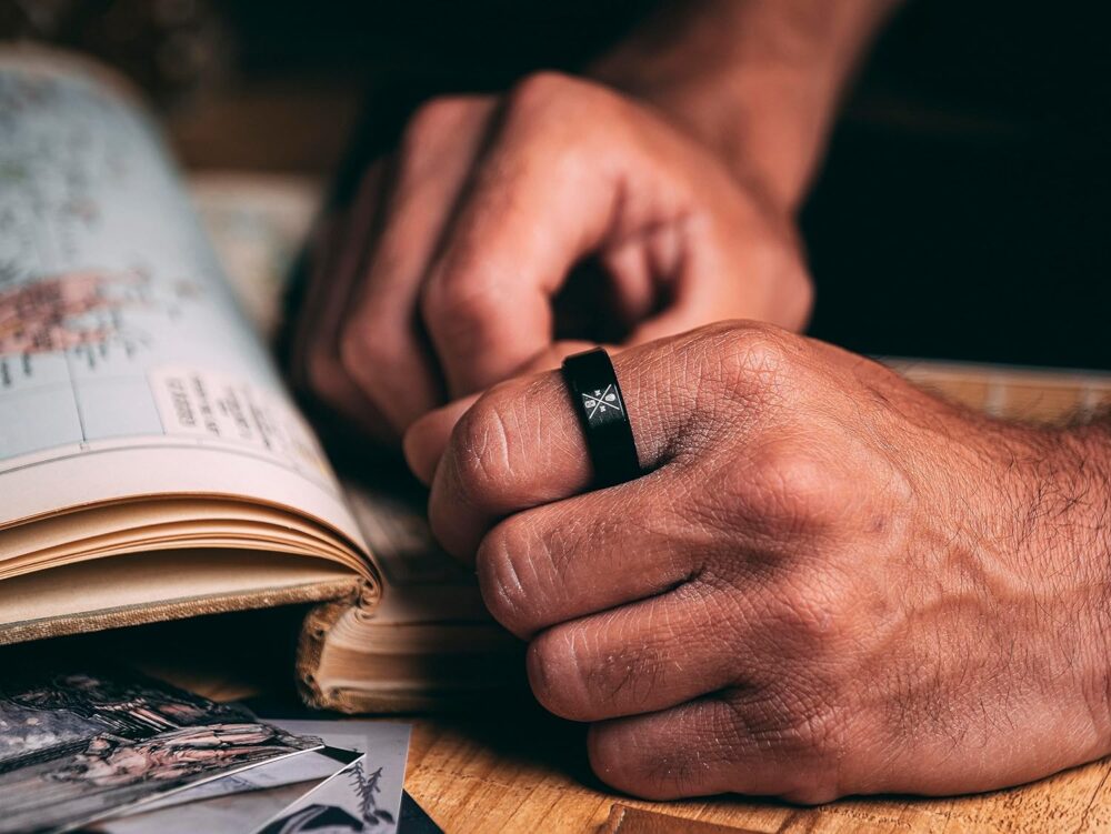 Memento Mori Ring - Stainless Steel Skull Ring For The Practicing Stoic - Black Momento Mori Ring With Minimalist Logo Design, Pinky Ring For Men Women - Image 8