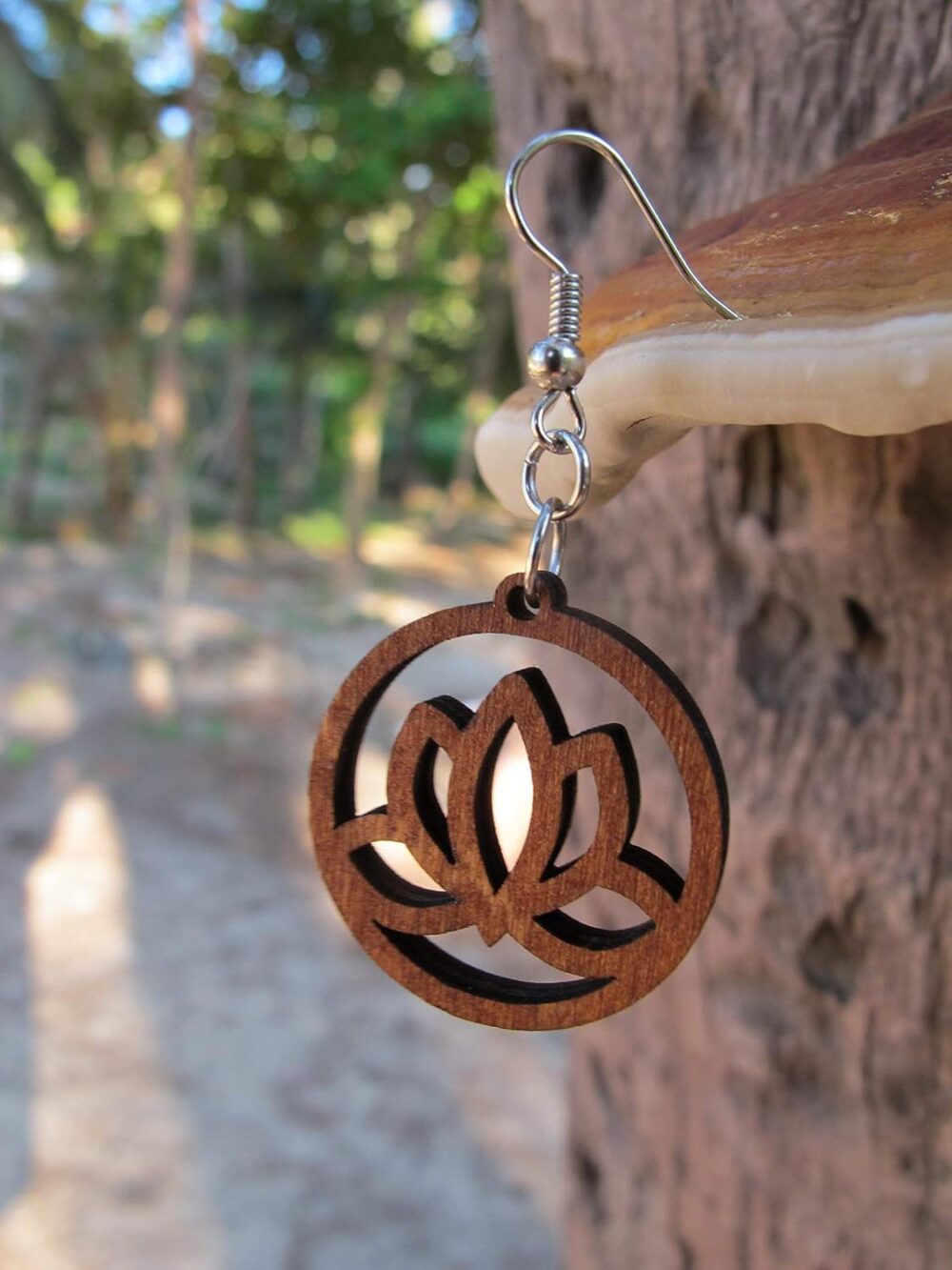 Circle Hoop Wooden Earrings Lotus Flower, 0g, Yoga Earrings, Conscious Bohemian Jewelry - Image 6