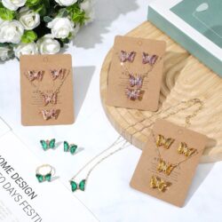 Quelay 4 Sets Butterfly Jewelry Women Butterfly Necklace Earring Ring Bohemian Adjustable Butterfly Pendant Necklace for Women Girl Christmas Wedding Valentine's Day Gift - Image 3