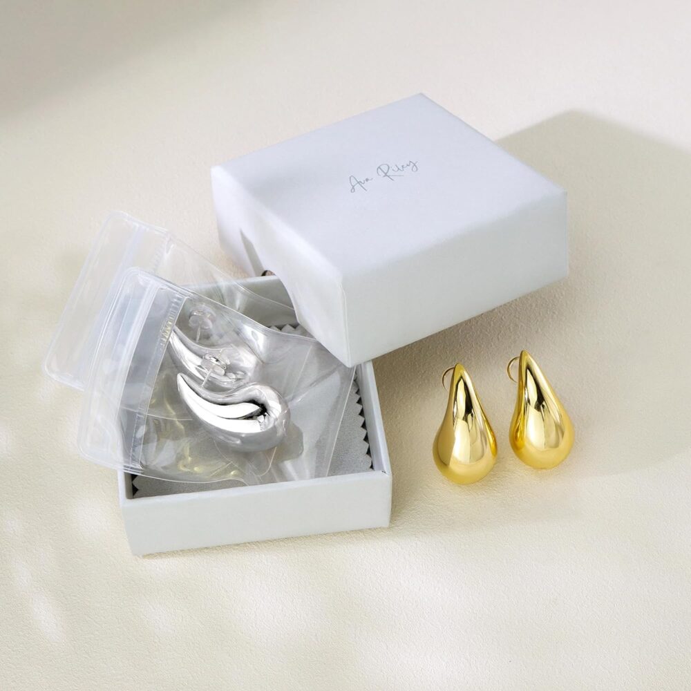 Gold Teardrop Earrings for Women - S925 Sterling Silver Earring Post Hot Pink Jewelry/Black Gun Plated Trendy Lightweight Waterdrop Hollow Open Hoops - 18k Chunky Tear Drop Earrings - Image 7