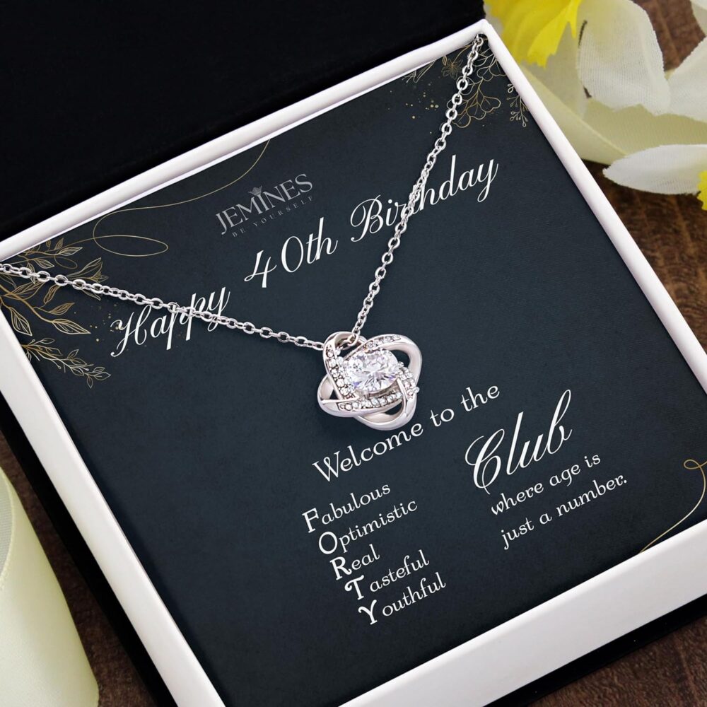 JEMINES 40th Year Old Birthday Gift for Women Mom Wife Friend, Turning 4 Decade Gifts 14K White Gold Plated Jewelry Necklace with Sentimental Message Card - Image 2