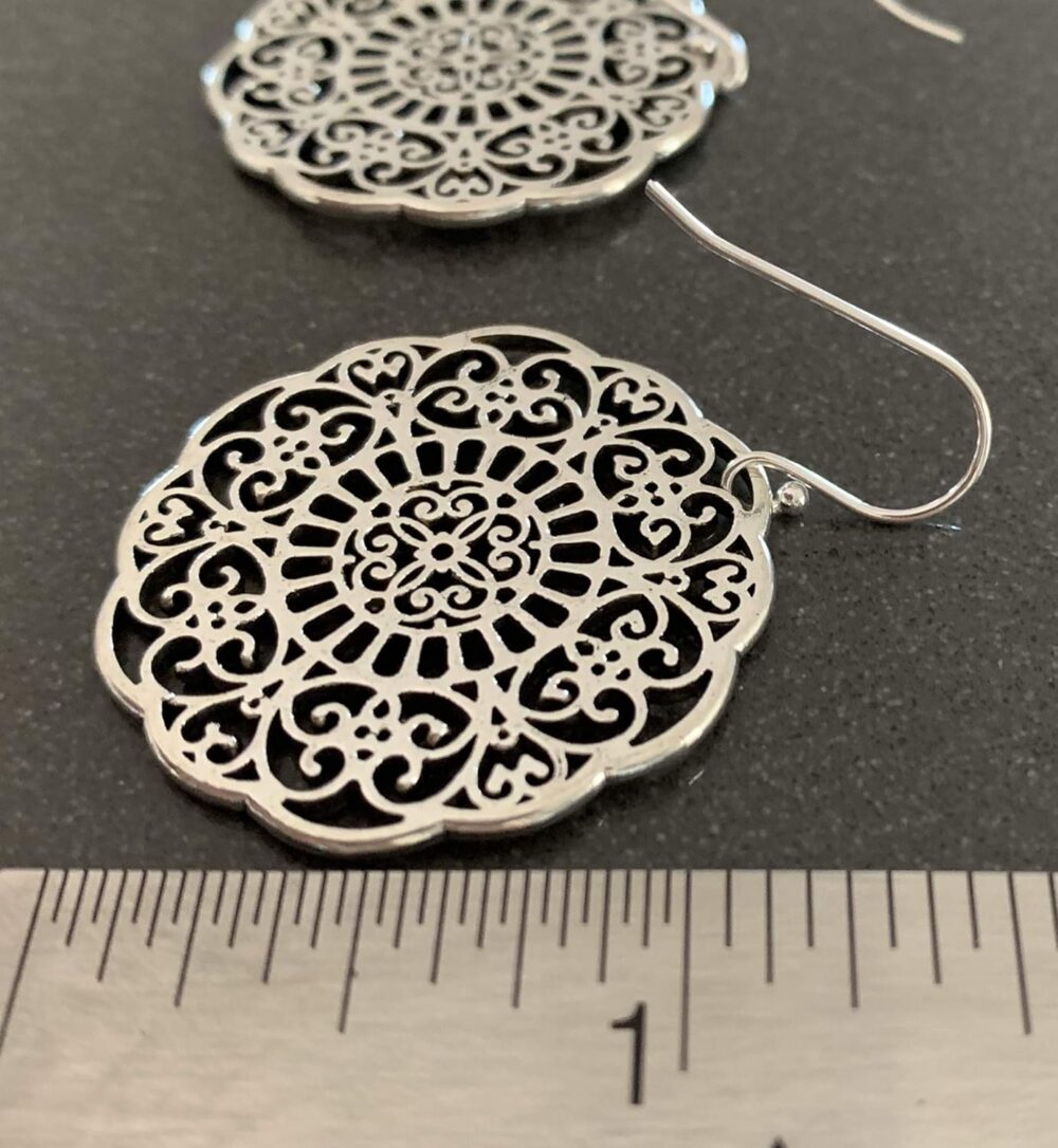 Filigree Floral Medallion on Sterling Silver Dangle Earrings Women Handmade Sundance Dreams Designs Boho - Image 2