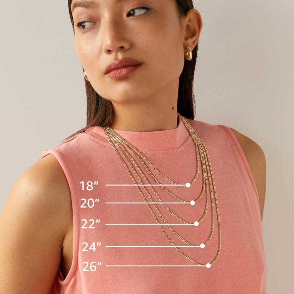 PAVOI Italian Solid 925 Sterling Silver, 22K Gold Plated Chain Necklaces | Snake, Square Box, Cable, Super Flex Curb, Miami Cuban and Rope Diamond-Cut Herringbone Necklace for Women and Men | MADE IN ITALY - Image 2