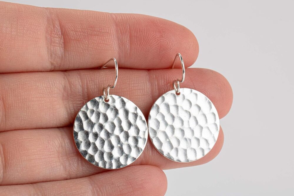 Hammered Disc Dangle Earrings | Large Round Circle Textured Drop Earrings in Silver, Gold, or Rose Gold (Sterling Silver) - Image 6