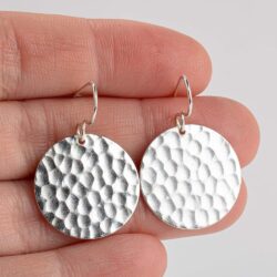 Hammered Disc Dangle Earrings | Large Round Circle Textured Drop Earrings in Silver, Gold, or Rose Gold (Sterling Silver) - Image 6
