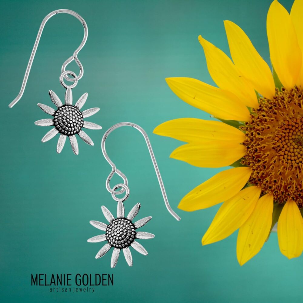 Sunflower Dangle Earrings | Fun Summer Earrings for Women and Girls in Sterling Silver - Image 2