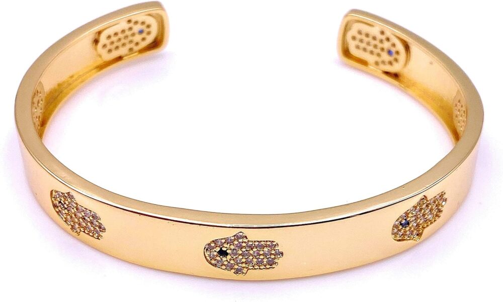 LESLIE BOULES 18K Gold Plated Hamsa Hand Cuff Bracelet for Women Fashion Jewelry - Image 4