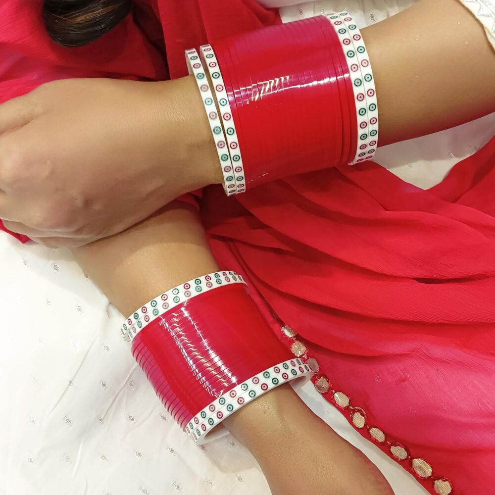 Efulgenz Indian Red White Bridal Bangle Set for Wedding Punjabi Chuda Set Traditional Bridal Chura Set Bracelet Acrylic Bangle Set Fashion Jewelry for Women, (Set of 48 Pcs), 2.4 - Image 4