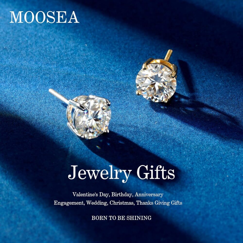 0.2-4ct Moissanite Screw Back Earrings for Women, Round D Color VVS1 Clarity Conflict Free Lab Created Diamond Earrings 14K White Yellow Rose Gold Vermeil Moissanite Stud Earrings for Women Men Gifts - Image 2