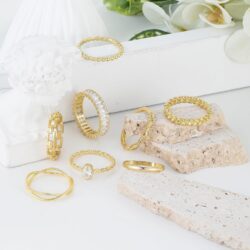 8Pcs Emerald Cut Eternity Stackable 14K Gold Rings for Women - Baguette Ring, Dainty Rings for Women, Non-Tarnish Gold Rings, Stackable Rings for Women & Fashion Rings Set - Image 2