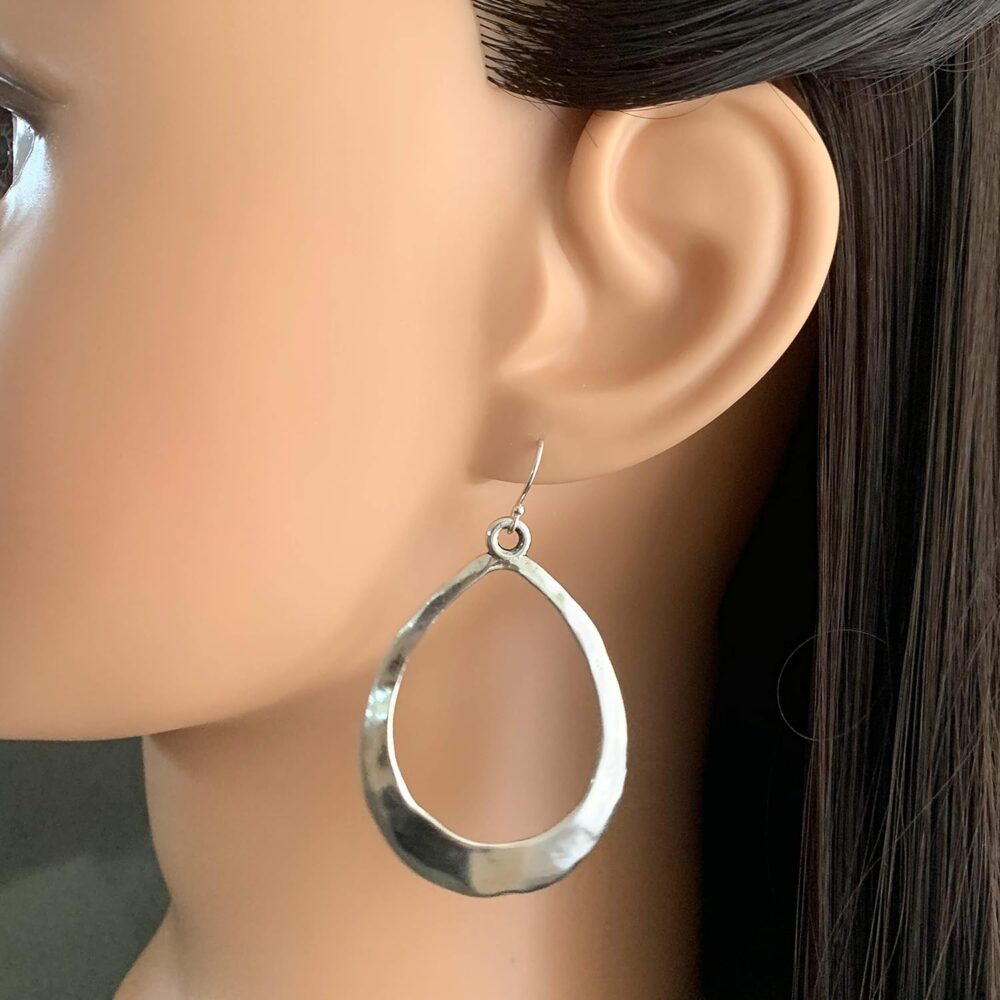 Large Teardrop Hoop on Sterling Silver Earrings Bohemian Boho Statement Jewelry - Image 7