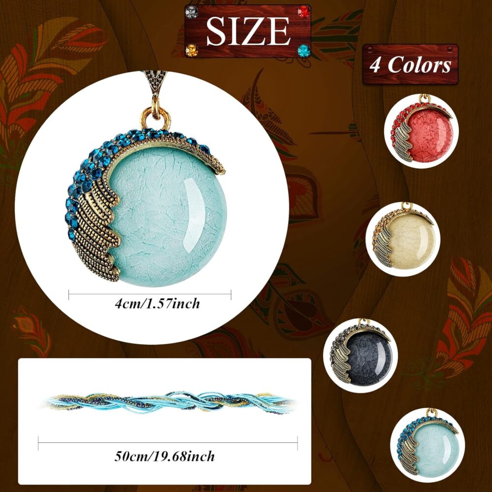 4 Pcs Bohemian Necklace for Women Turquoise Jewelry Necklace Statement Beaded Vintage Jewelry Rhinestone Long Necklace for Pendent Collar Necklace - Image 3