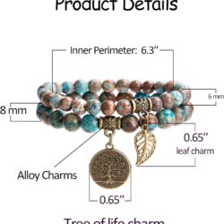 Bivei Natural Semi Precious Gemstone beads bracelet for women - Tree of Life and Leaf Charm Energy Healing Reiki Crystal Stretch Bracelets - Image 3